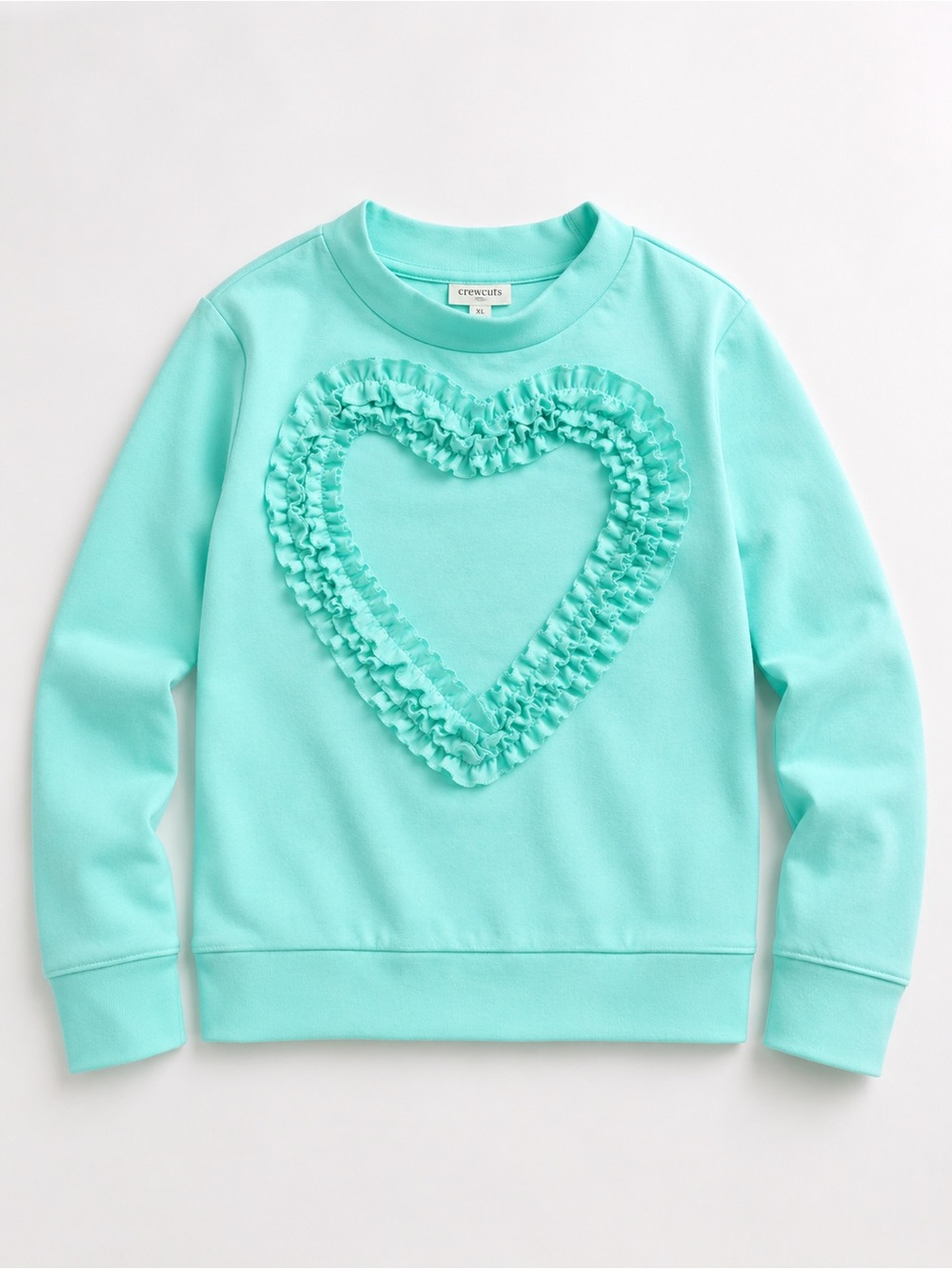 NWT Crewcuts Aqua Ruffle Heart Pullover Sweatshirt